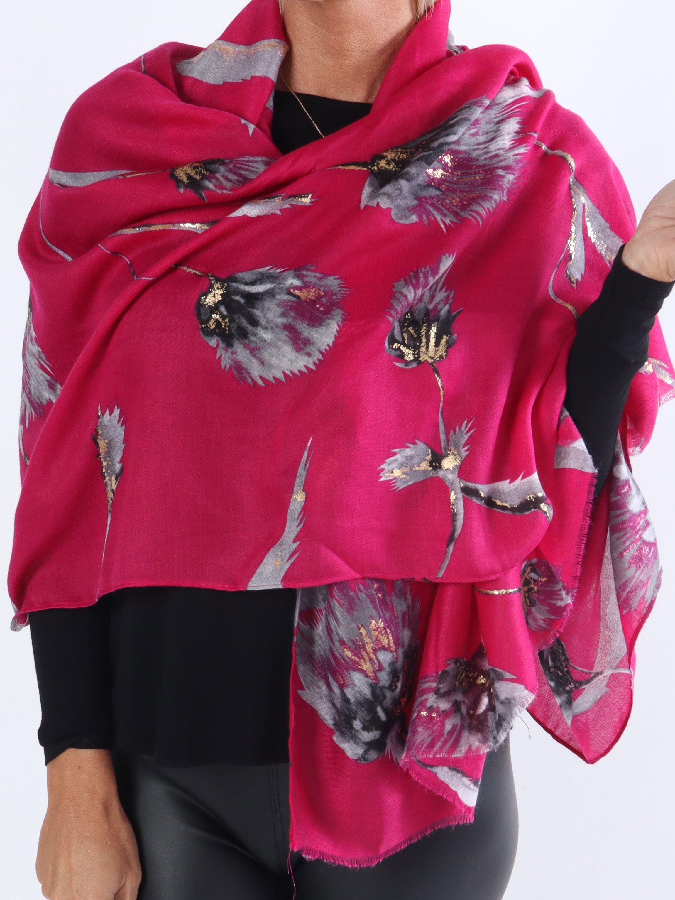 Vanessa - Stort tørklæde med mønster og gulddetaljer